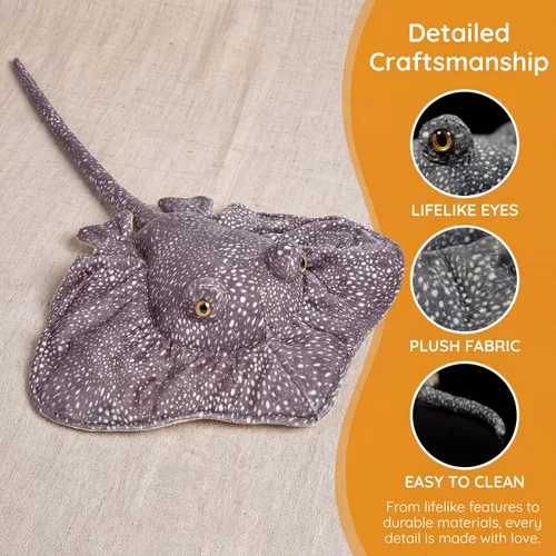 Vista 6 de Juguete de peluche de pez raya de simulación – 20 pulgadas, manta raya, leopardo, mantarraya, leopardo, mantarraya, juguete de mar profundo, lindo