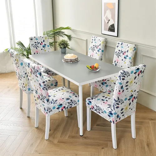 Vista 2 de Juego de 4 fundas para sillas de comedor, elásticas de elastano estampadas, fundas para sillas de comedor, lavables, extraíbles para sillas Parsons