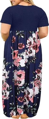 Vista 2 de Kancystore Women's Short Sleeve Plus Size Maxi Dress with Pockets Loose Casual Summer Dresses XL-5X