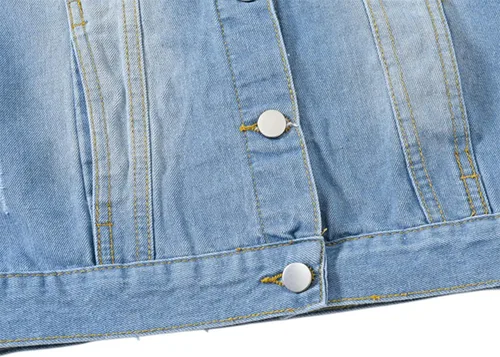 Vista 6 de JiangWu Chaleco de mezclilla corto para mujer, sin mangas, con botones, rasgado, casual, chaqueta, mezclilla-azul