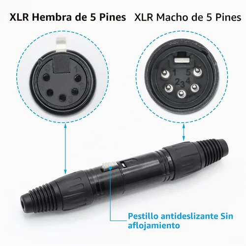 Vista 2 de Conector de cable XLR de 5 pines XLR de 5 pines macho y hembra, conector de micrófono, adaptador de audio, negro, 2 pares (M+F)