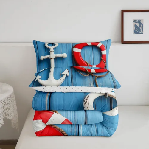 Vista 7 de Erosebridal Edredón náutico costero, juego de ropa de cama y colecciones de playa de verano, estilo clásico, edredón de plumón oceánico