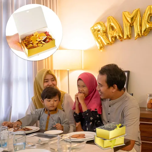 Vista 5 de Honoson 36 cajas de recuerdo de Ramadán Eid Mubarak de 4.5 x 3 pulgadas, cajas cuadradas de dulces Eid Al Fitr con cinta dorada para suministros