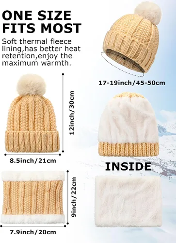 Vista 2 de Juego de 12 piezas de gorro de invierno, bufanda, guantes para pantalla táctil, forro polar, gorro de punto, bufanda calentador de cuello