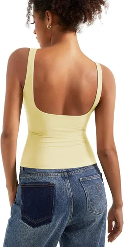 Vista 18 de SUUKSESS Camisetas sin mangas con respaldo abierto y cuello barco acolchado para mujer, con doble forro, camisas básicas Negro (Black Polka Dots)