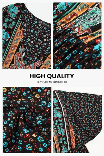 Vista 6 de PRETTYGARDEN - Vestido casual de playa y de verano para mujer de estilo bohemio manga corta cuello en V y con estampado floral maxi vestidos largos