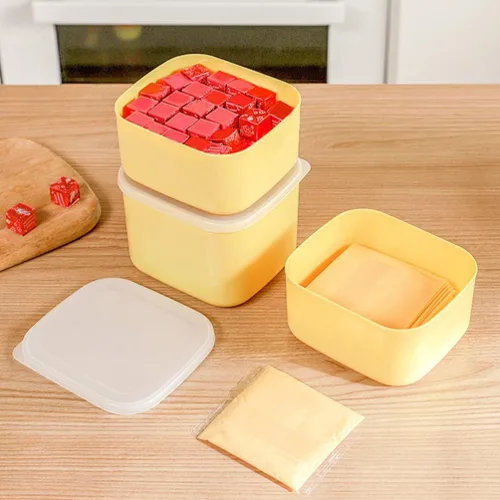Vista 3 de CALLARON Mini recipiente de queso en rodajas para nevera, bloques de mantequilla, caja de almacenamiento de rebanadas de queso, plato de mantequilla