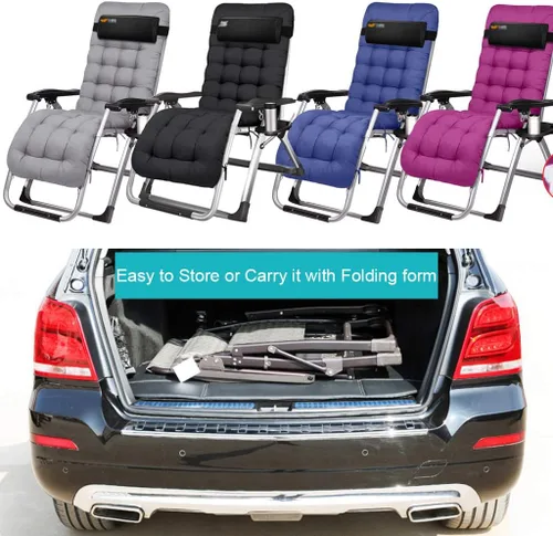 Vista 8 de Silla Zero Gravity, tumbona relajante, plegable, reclinable, reclinable, con cojín y bandeja de tazas para patio, campamento, playa, cubierta, al