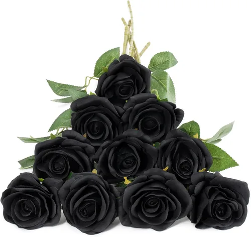 Vista 16 de DuHouse 10 rosas falsas de seda artificial, color morado otoñal Púrpura Otoño