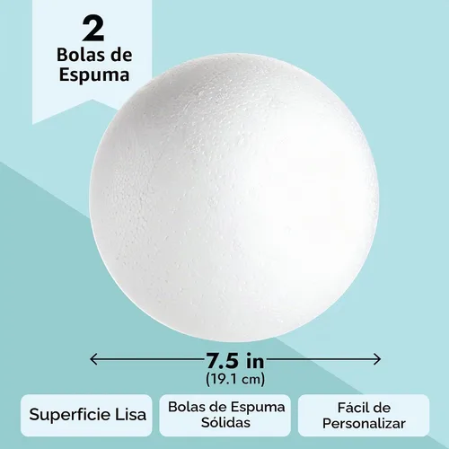 Vista 4 de Juvale Sphere Craft - Bolas de espuma de poliestireno blanco de 7.5 pulgadas, paquete de 2 unidades para proyectos de bricolaje, centros de mesa