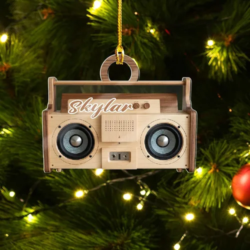 Vista 5 de Adorno de radio personalizado 2025, adorno de radio retro personalizado, cinta de cassette, adornos retro, adornos de radio de Navidad, adornos