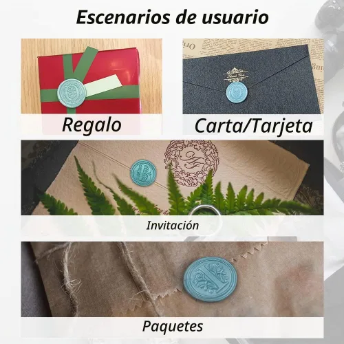 Vista 4 de Sello medieval tradicional de cera del alfabeto, con cabeza de latón, con mango de madera, para tarjetas, sobres, regalo (letra A)