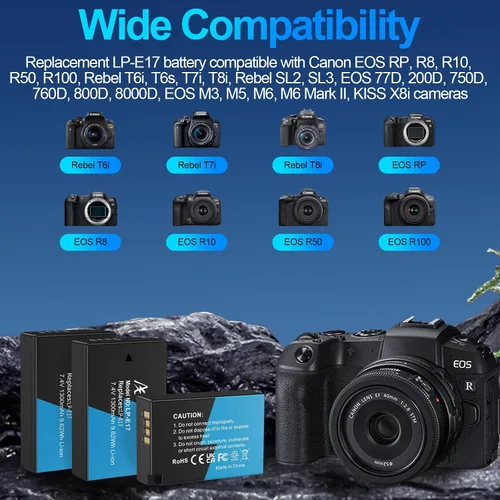 Vista 2 de Artman LP-E17 - Paquete de 3 baterías de 1300 mAh y cargador LCD de 3 ranuras para Canon EOS R50 R8 R10 RP R100, Rebel T8i T7i T6i T6s SL2 SL3, EOS
