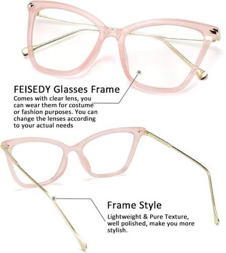 Vista 3 de FEISEDY Marco de gafas de ojo de gato de gran tamaño con lentes transparentes para mujer B2460