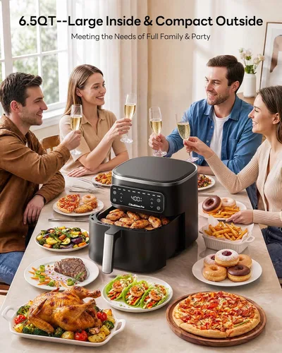 Vista 4 de Beelicious Pro Freidora de aire MicroTemp 10 en 1 de 6.5 cuartos de galón, con revestimiento de cerámica sin PFAS, antiadherente y apta para 2-Negro