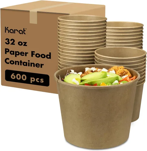 Vista 10 de Karat [473ml - 1000 uds] Tazas de papel para sopa y helado para alimentos fríos/calientes - Ideal para sopa, helado y aperitivos - Con lunares