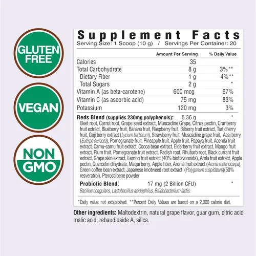 Vista 2 de Country Farms Super Reds, superalimento energizante de polifenoles, 40 frutas y bayas super, poderosos antioxidantes y polifenoles, apoya la energía