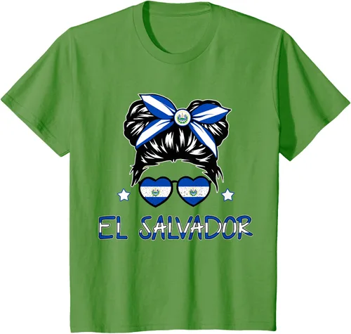 Vista 43 de Camiseta de El Salvador para Niñas Bandera Patrimonio Hispano Salvadoreño