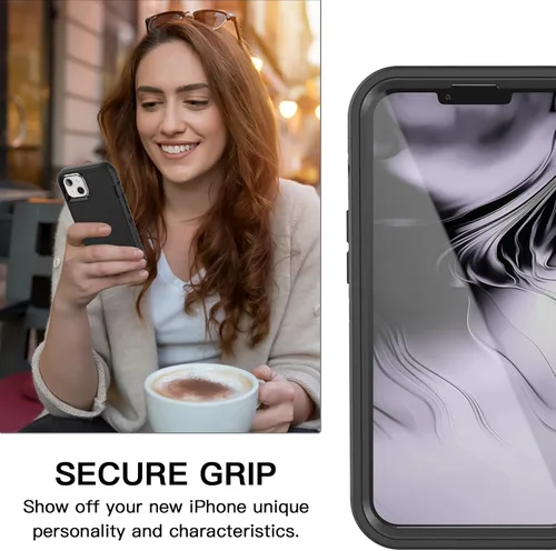 Vista 7 de AICase para iPhone 13/iPhone 14 con funda con clip para cinturón, protector de pantalla, funda protectora resistente de grado militar, protección