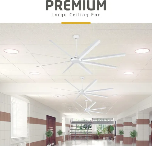 Vista 2 de Ciata Ventilador de techo industrial de 100 pulgadas con control remoto, interior/exterior, cuchillas de metal blanco resistentes, extra grande