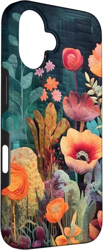Vista 3 de iPhone 16 Flores coloridas en funda de edredón óptica, flores