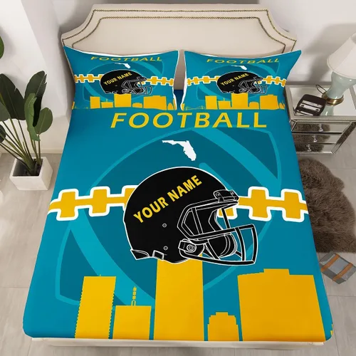 Vista 23 de Erosebridal Juego de sábanas bajeras personalizadas de fútbol americano para niños y niñas, juego de cama de jugadores de fútbol, juego de ropa