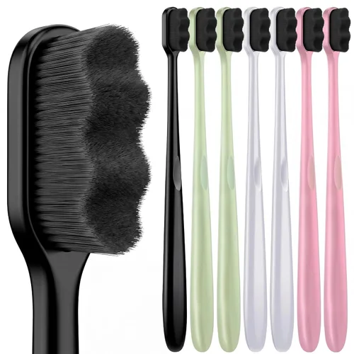 Vista 8 de Patelai 8 piezas Micro Nano Cepillo de dientes con 20000 cerdas extra suaves, negro Extra Soft Bristles, Individually Packaged, Bamboo Charcoal