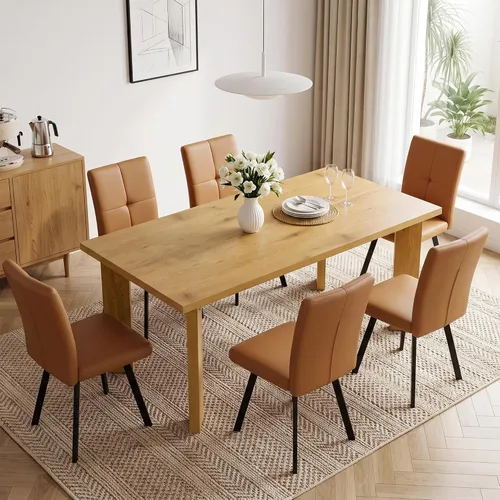 Vista 5 de HIPIHOM 63'' Dining Table for 4-6 People, Oak Table Spacious 63" Dining Table Seats 6 Comfortably, Made with Sturdy MDF in Warm Oak, Easy-Clean