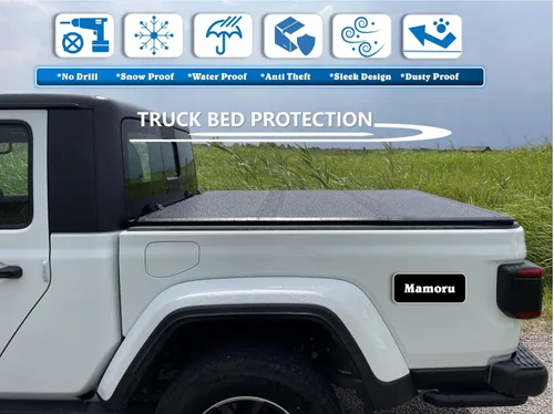 Vista 5 de Mamoru Cubierta rígida Tri Fold de 5'7" Tonneau para Nissan Titan 2004-2015 FRP Cubierta de caja de camión Ajuste para el sistema de riel