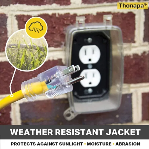 Vista 5 de Thonapa - Cable de extensión de calibre 10, 10 pies para exteriores, resistente 10/3, 3 clavijas SJTW Yellow Cable, Lighted End, Grounded Plug, 3