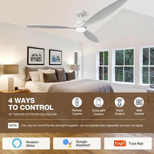 Vista 3 de Ventilador de techo inteligente de 70 pulgadas con luces, ventilador de techo con aspas de madera maciza con control remoto, Alexa, controles