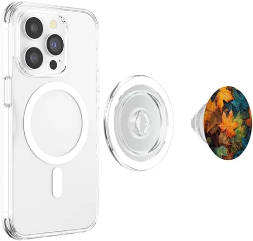 Vista 4 de Orange Autumn Fallen Maple Leaves Halloween PopSockets MagSafe PopGrip de Acción de Gracias para iPhone