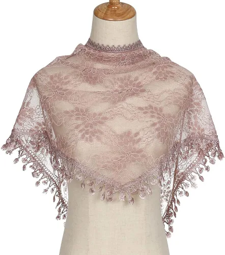 Vista 7 de LMVERNA Velo de encaje triángulo mantilla iglesia cabeza cubrir bufanda latina para damas de honor de boda masiva
