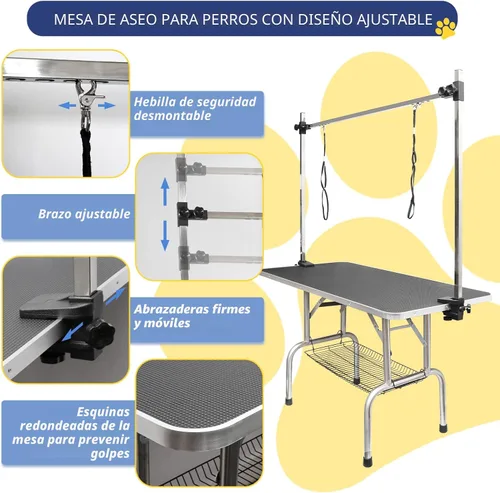 Vista 5 de ROOMTEC Mesa de aseo para perros de 36", estación plegable de baño para mascotas con brazo de altura ajustable/lazo/bandeja de malla Negro