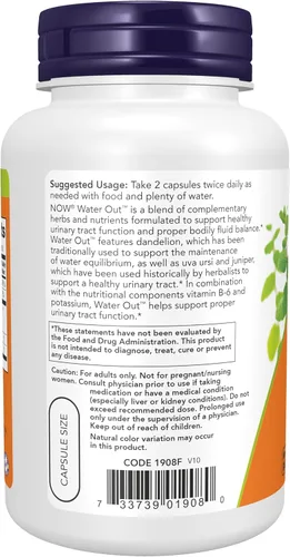 Vista 3 de NOW Foods Suplementos, agua con Uva Ursi estandarizada, diente de león, potasio y vitamina B-6, 100 cápsulas vegetales