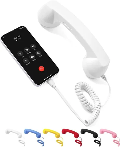 Vista 10 de Teléfono retro con cable, teléfono celular para iPhone, receptor de mango fijo estilo teléfono tipo C con micrófono, botón de respuesta, práctico