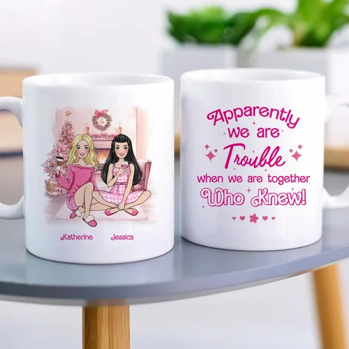 Vista 8 de Gossby Taza de café de Navidad personalizada para amigas, regalo de amistad de Navidad personalizado para 2 mejores amigos con diseño, nombre, taza