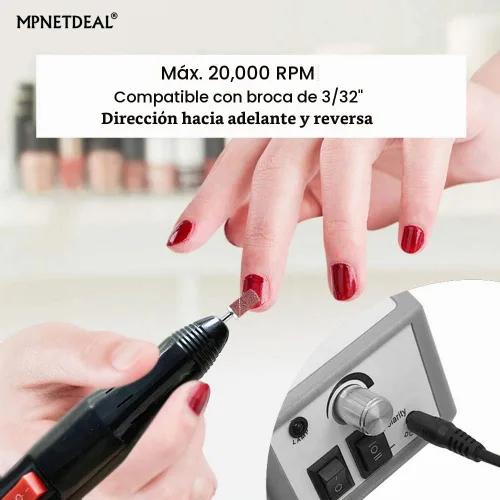Vista 2 de Mpnetdeal - Taladro de uñas eléctrico, juego de máquina de taladro y lima para uñas acrílicas