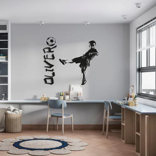 Vista 25 de Calcomanía personalizada con jugador de fútbol que pasa una pelota y una pelota enorme, decoración de fútbol de larga duración para la habitación