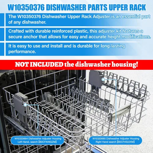 Vista 2 de W10350376 - Ajustador de estante superior para lavavajillas y W10195840 y W10195839 y W10250160 y W10508950 kit de ajuste de lavavajillas compatible