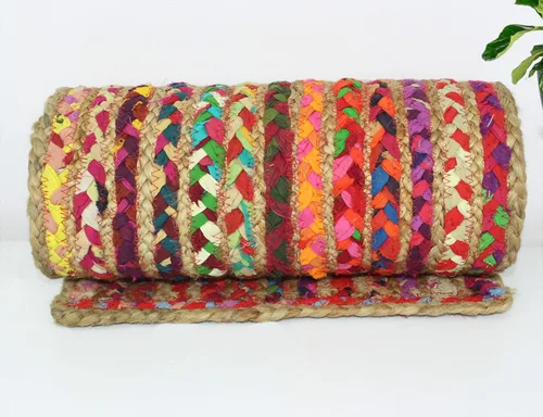 Vista 5 de COTTON CRAFT Camino de mesa de yute Chindi – Mesita reversible trenzada tejida a mano – Verano Otoño Cosecha Vacaciones Festivas Fiesta Boho Rural