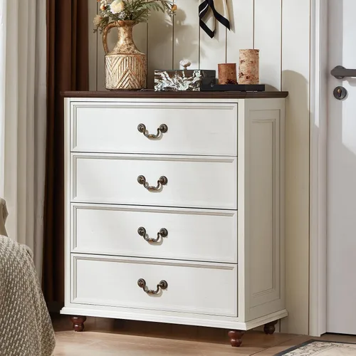 Vista 21 de Joaxswe Cómoda rústica de 4 cajones para dormitorio, cómoda rústica de 37 pulgadas de alto con 4 pies de madera maciza, organizador de armario