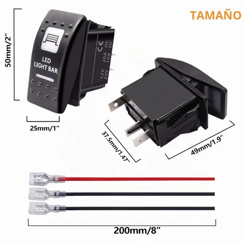 Vista 4 de mankk Interruptor basculante de barra de luz LED de 3 pines de encendido/apagado 20A/12V 10A/24V ATV UTV barra de luz interruptor de palanca láser