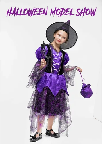 Vista 4 de Kids Girls Light-up Witch Halloween Costume Fancy Dress Set