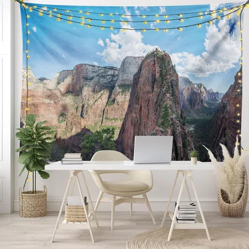 Vista 7 de Lunarable Zion - Tapiz del parque nacional, senderismo, aventura, fotografía de naturaleza de ángeles con cielo, decoración de tela para colgar