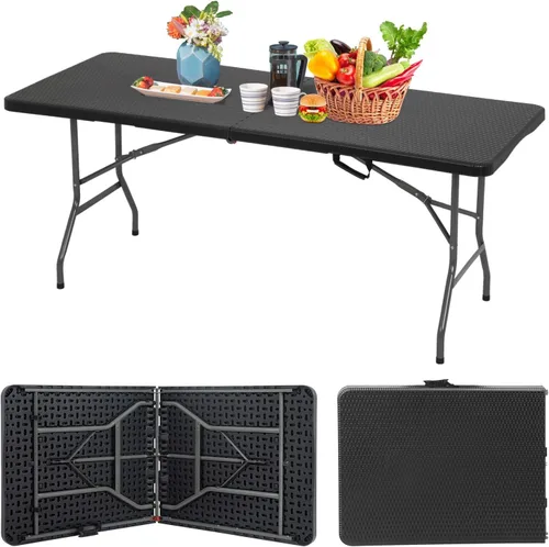 Vista 17 de PayLessHere Mesa plegable de 4 pies Mesa portátil de plástico con asa de transporte Diseño de mesa impermeable y plegable Estructura de Negro