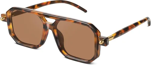 Vista 11 de Retro Aviator Sunglasses for Women Men - 70s Trendy Square Vintage Shade Sun Glasses UV Protection