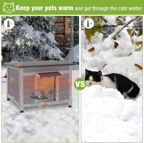 Vista 5 de GUTINNEEN Casa climatizada para gatos al aire libre con forro aislante para invierno, impermeable, refugio para gatos