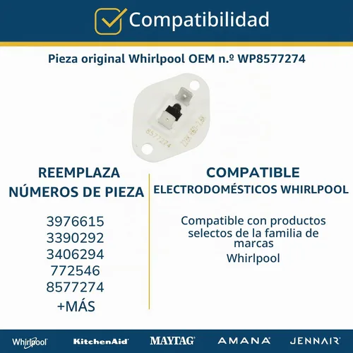Vista 8 de Whirlpool WP8577274 Pieza de repuesto de termistor de secadora OEM genuina - Reemplaza 3406294, 3390292, 3976615 y más