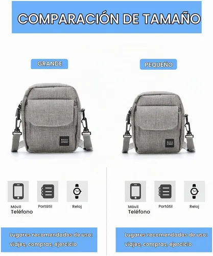Vista 5 de BJLFS Small Crossbody Bag Side Shoulder Bag for Men Women, Travel Passport Wallet Bag, Small Neck Pouch Side Shoulder Bag A1-gris-Large